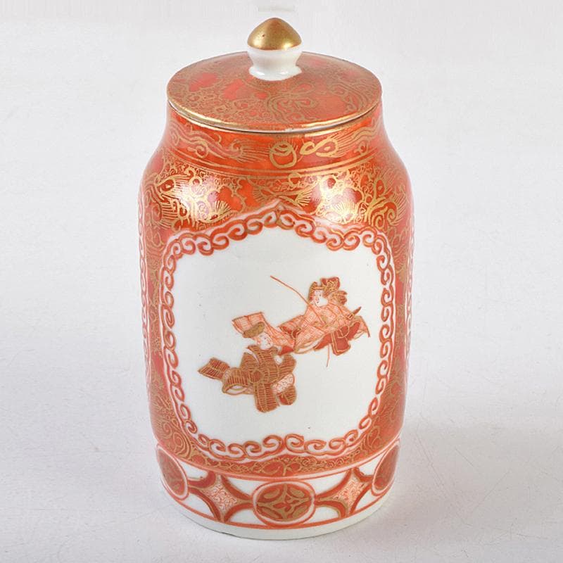 有田焼　深川製　赤絵金彩　人物文　蓋壷　V　R9106