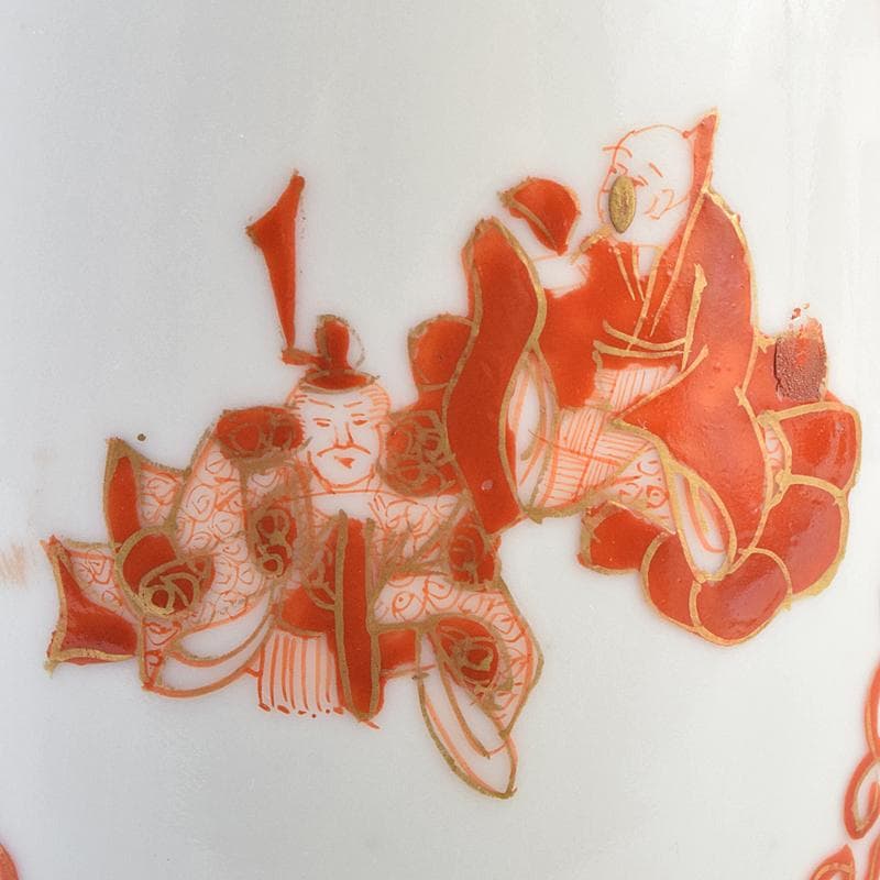 有田焼　深川製　赤絵金彩　人物文　蓋壷　V　R9106