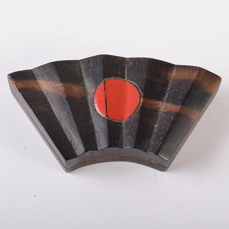 茶道具　寿石造　黒柿　日の丸　扇形香合　共箱　M　R7925