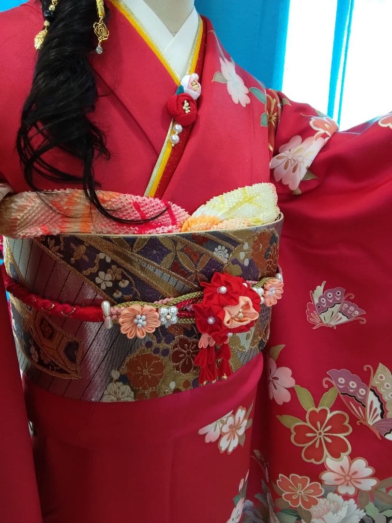 ❰-超得-❱振袖フルセット、正絹振袖セット、重ね衿、帯揚げ帯締め、袋帯、襦袢