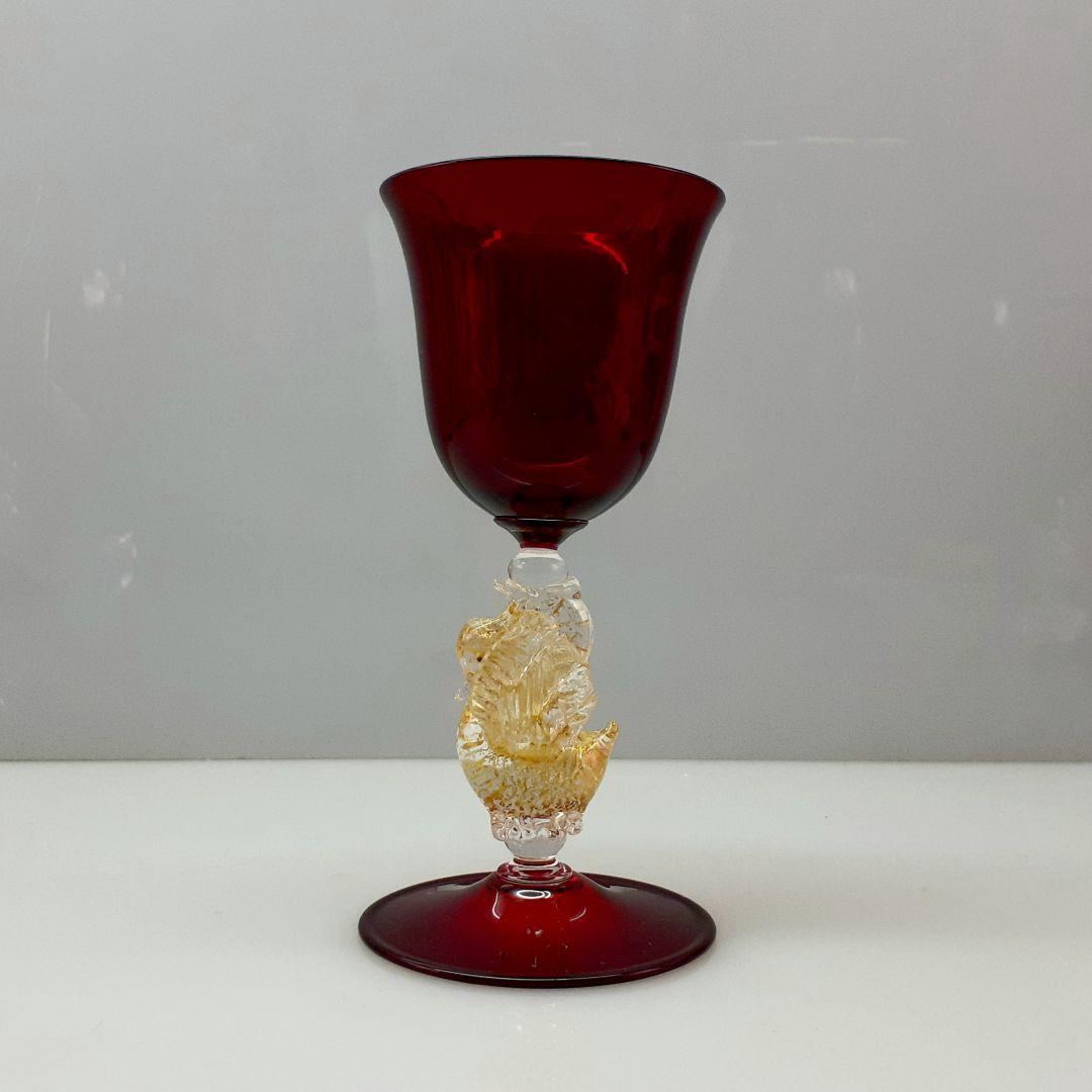 MURANO ムラノ 金彩 スワン モチーフ レッド グラス