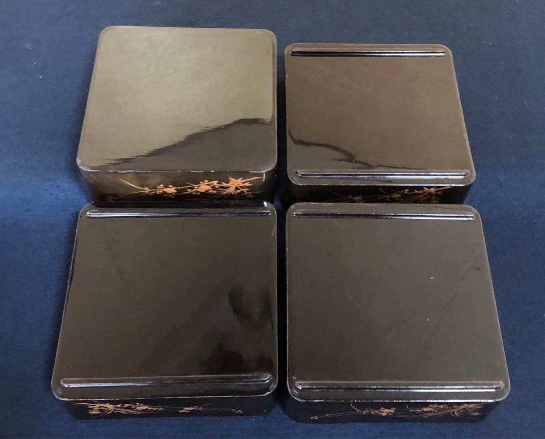 《レ》大正時代 草花蒔絵 提げ重 四段重 木製漆器 木箱　251117え2