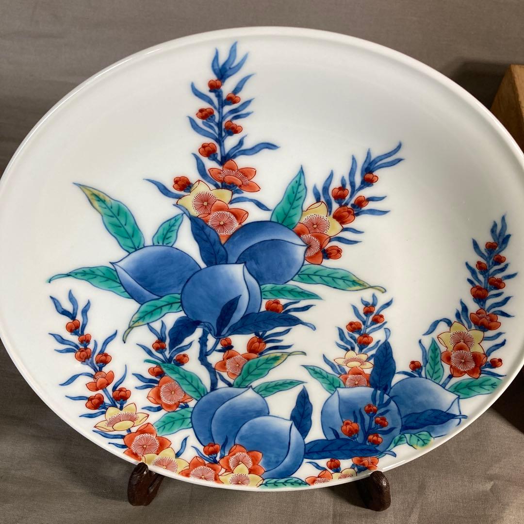 【今右衛門】色鍋島の伝統　日本の名窯　人間国宝　十三代今泉今右衛門作　錦桃絵　皿