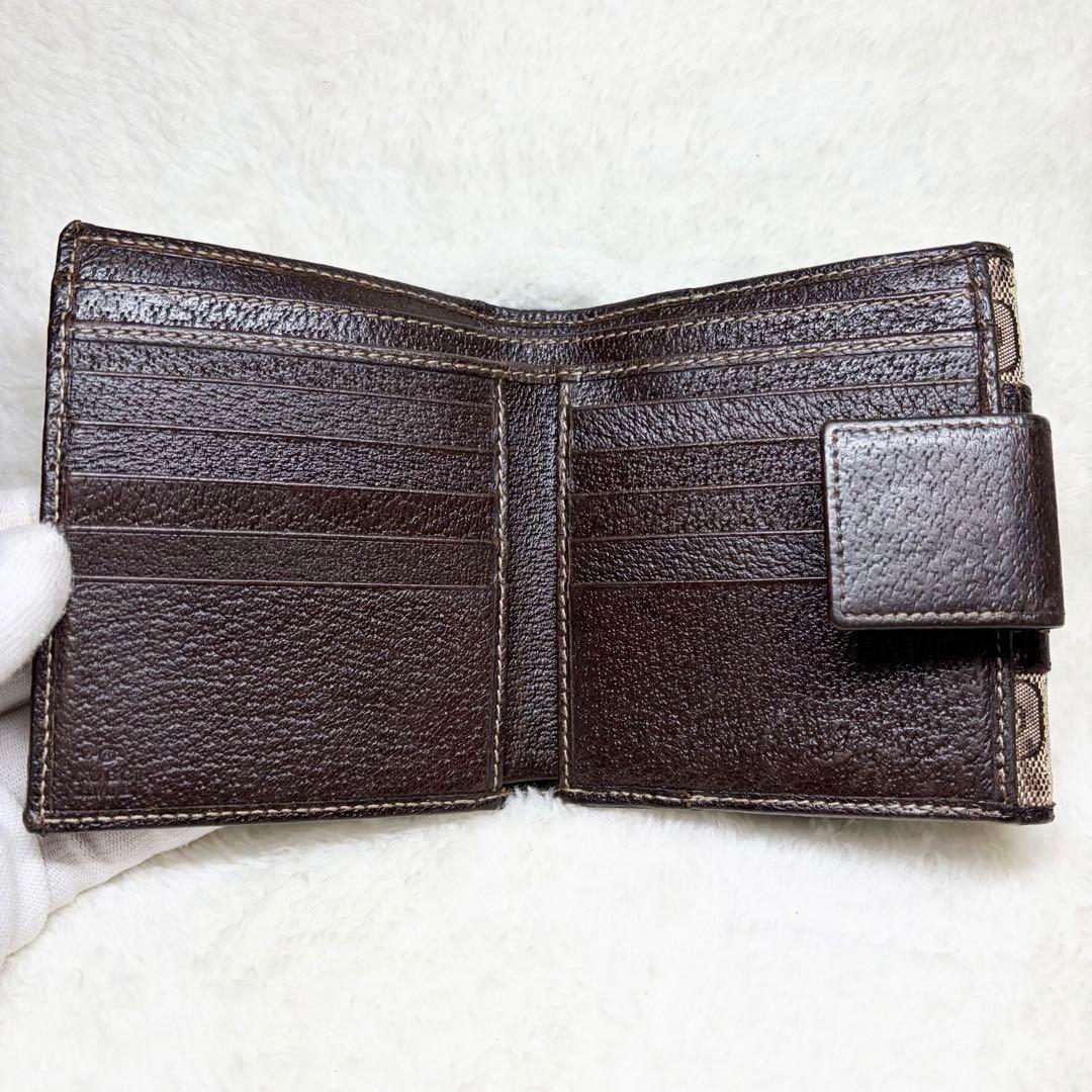 希少　GUCCI グッチ キャンバス レザー 折り財布 ウォレット ブラウン