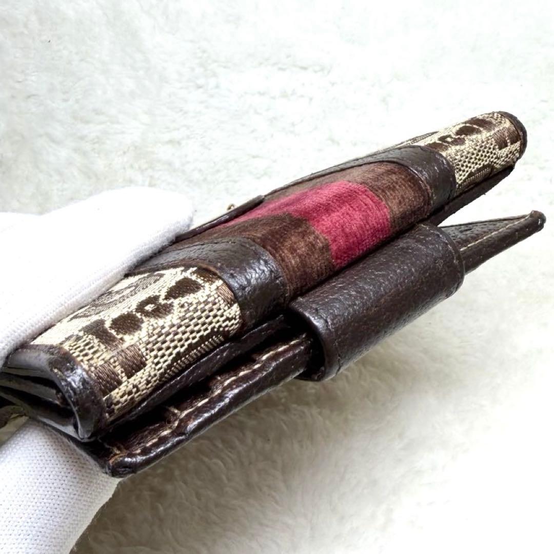 希少　GUCCI グッチ キャンバス レザー 折り財布 ウォレット ブラウン