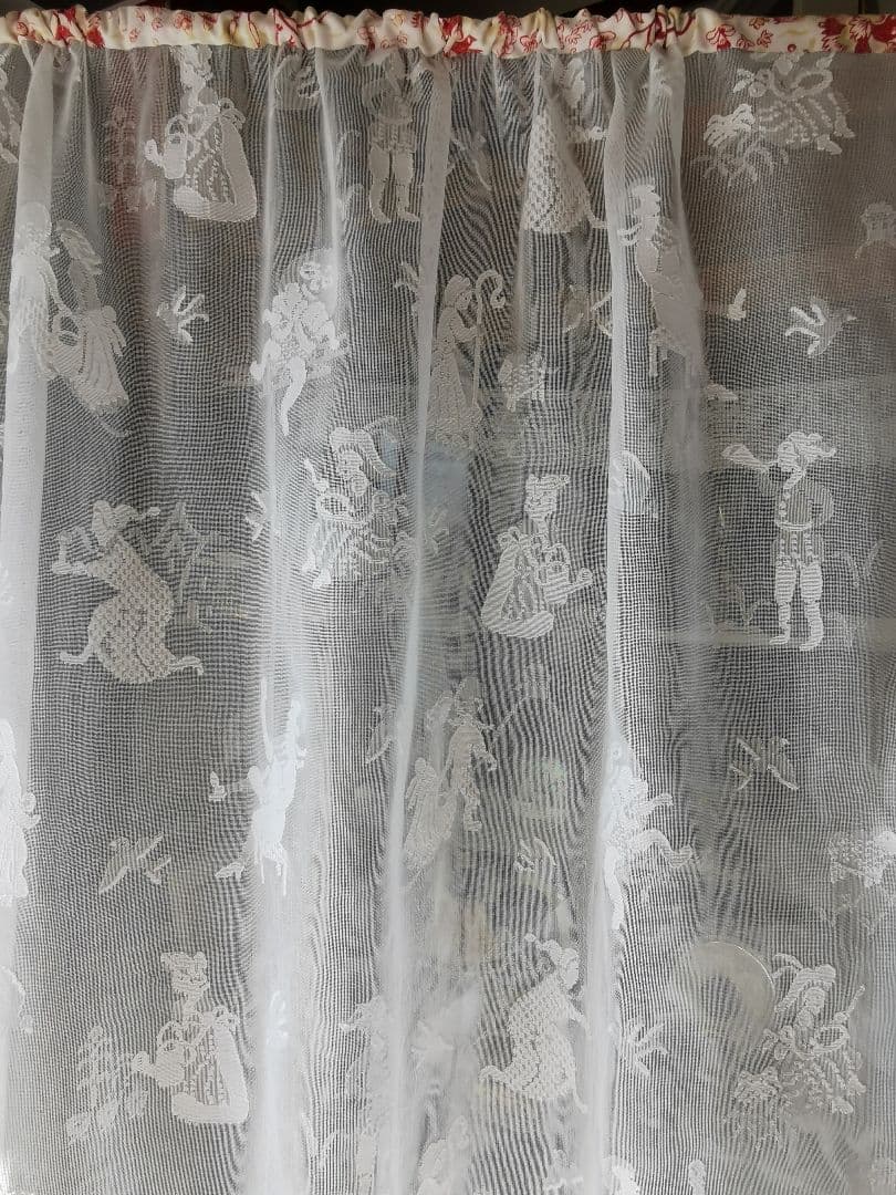 アンティーク お伽話 童話マドラスレースカーテンパネル ナーサリーライム 花更紗