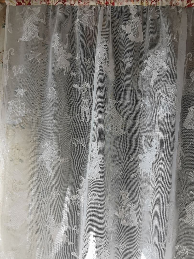 アンティーク お伽話 童話マドラスレースカーテンパネル ナーサリーライム 花更紗