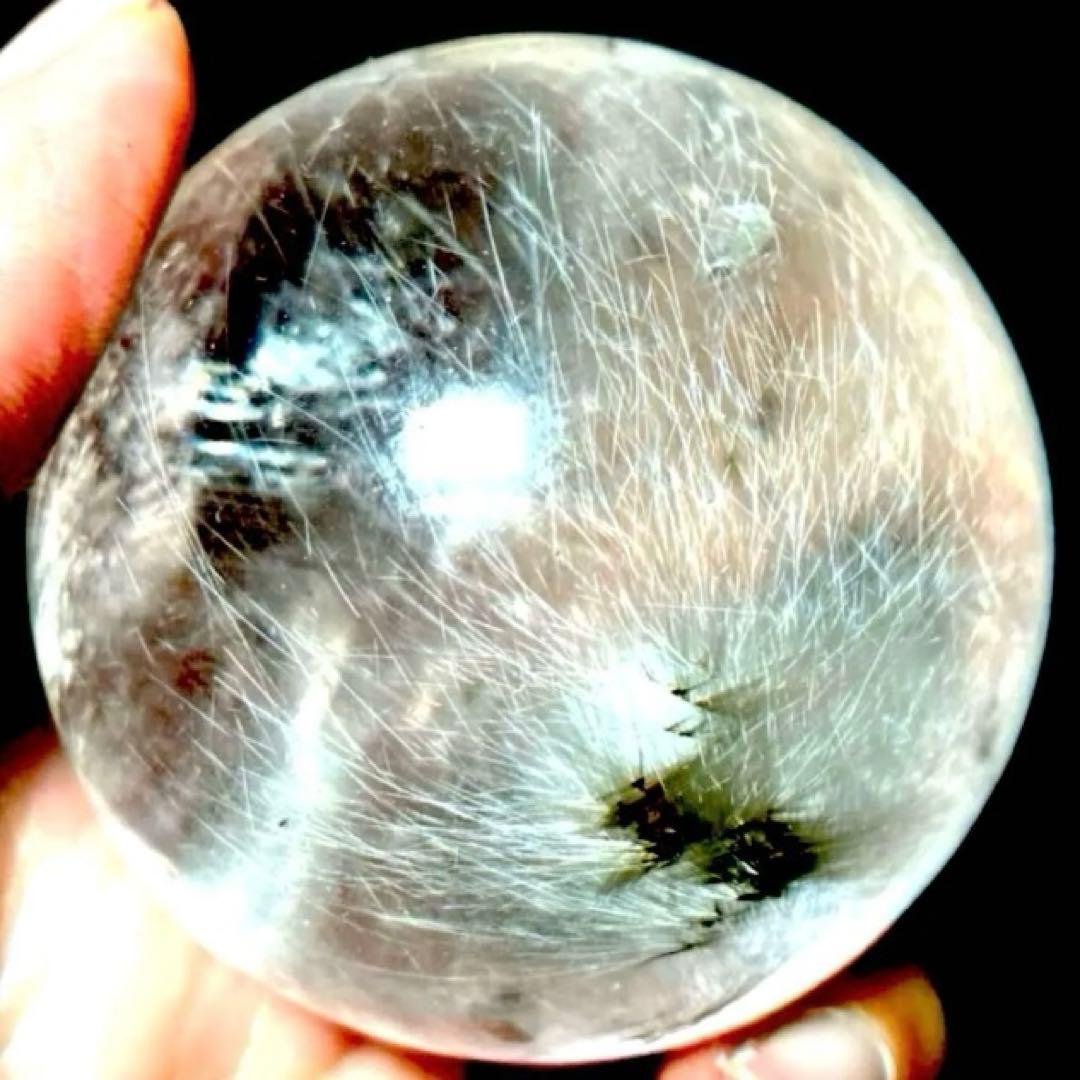 58mm ゴールドルチルクォーツ　丸玉　スフィア　金針水晶