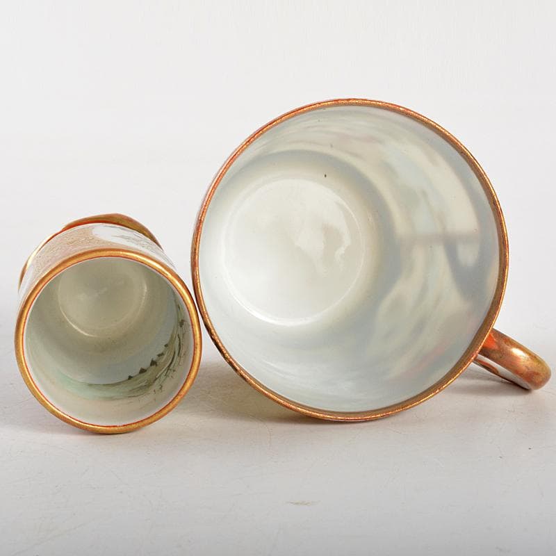 九谷焼　色絵金彩　加賀国　デミカップ　谷口製　酒杯　2点　合せ箱　V　R7000