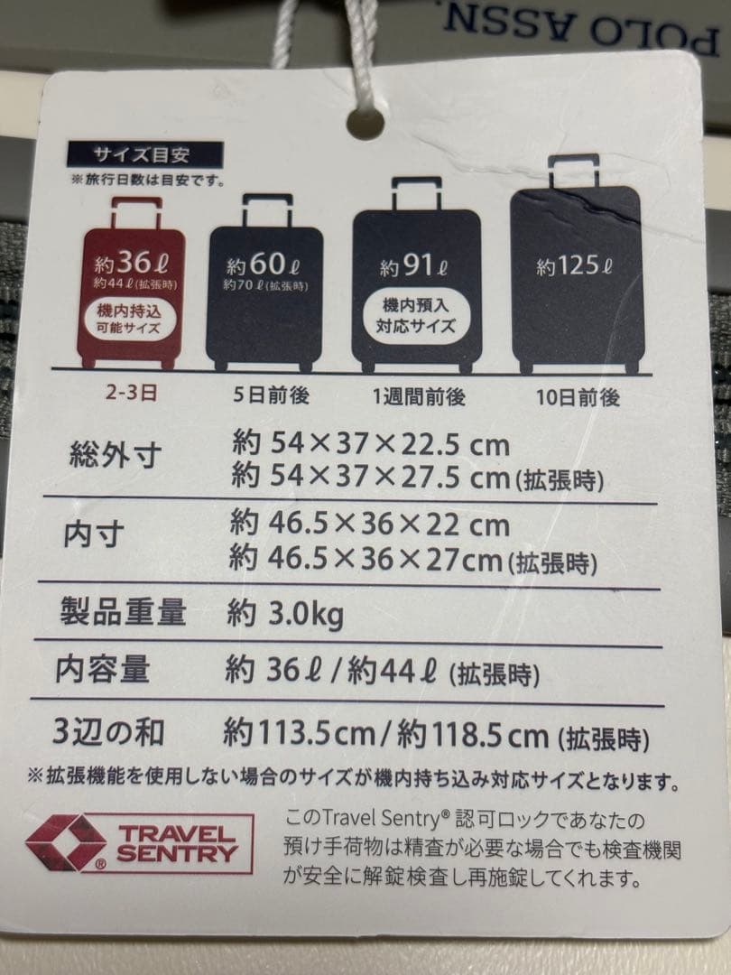 未使用品 美品 ユーエスポロ スーツケース キャリーバッグ 機内持込可36L