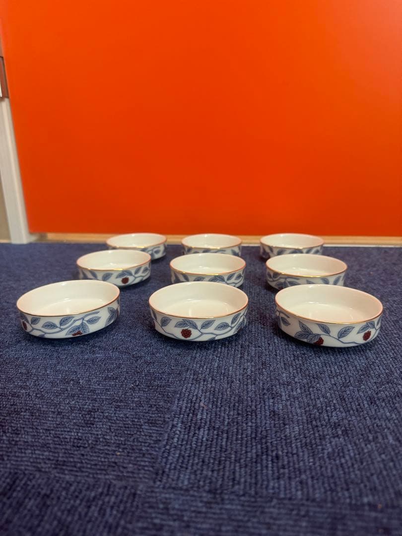 1698 深川製磁　果実文　小皿　9客　8cm 金彩