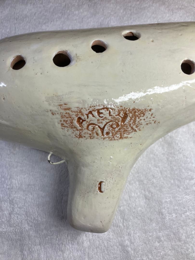 【美品オカリナ】アケタ◉オカリーナバス級C調 幅約28cm 640g 陶器製