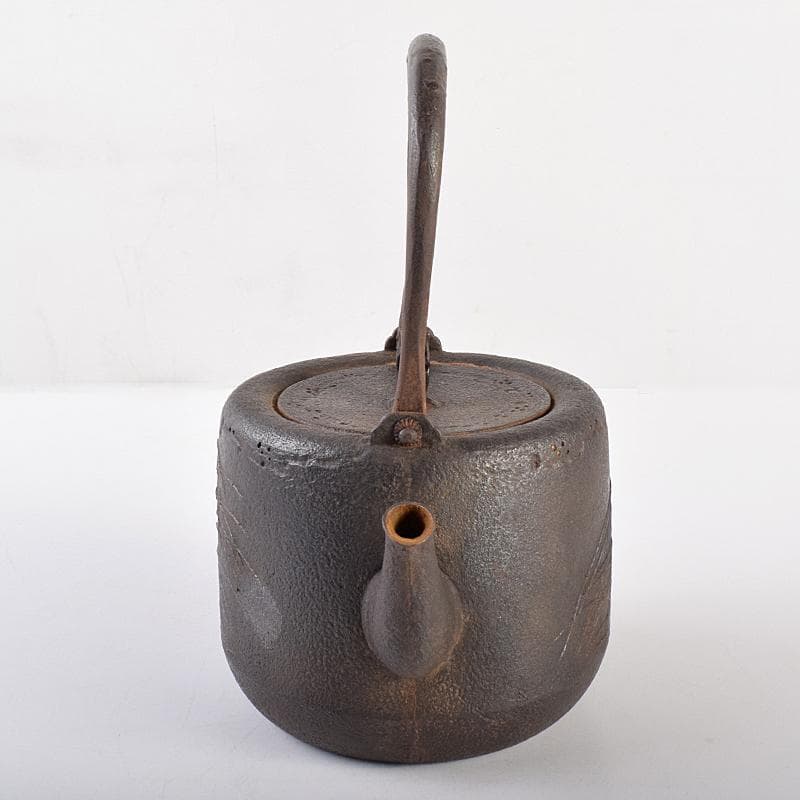 煎茶道具　南部鉄器　金澤雀州造　薄文　筒形　鉄瓶　鉄壷　D　R7726