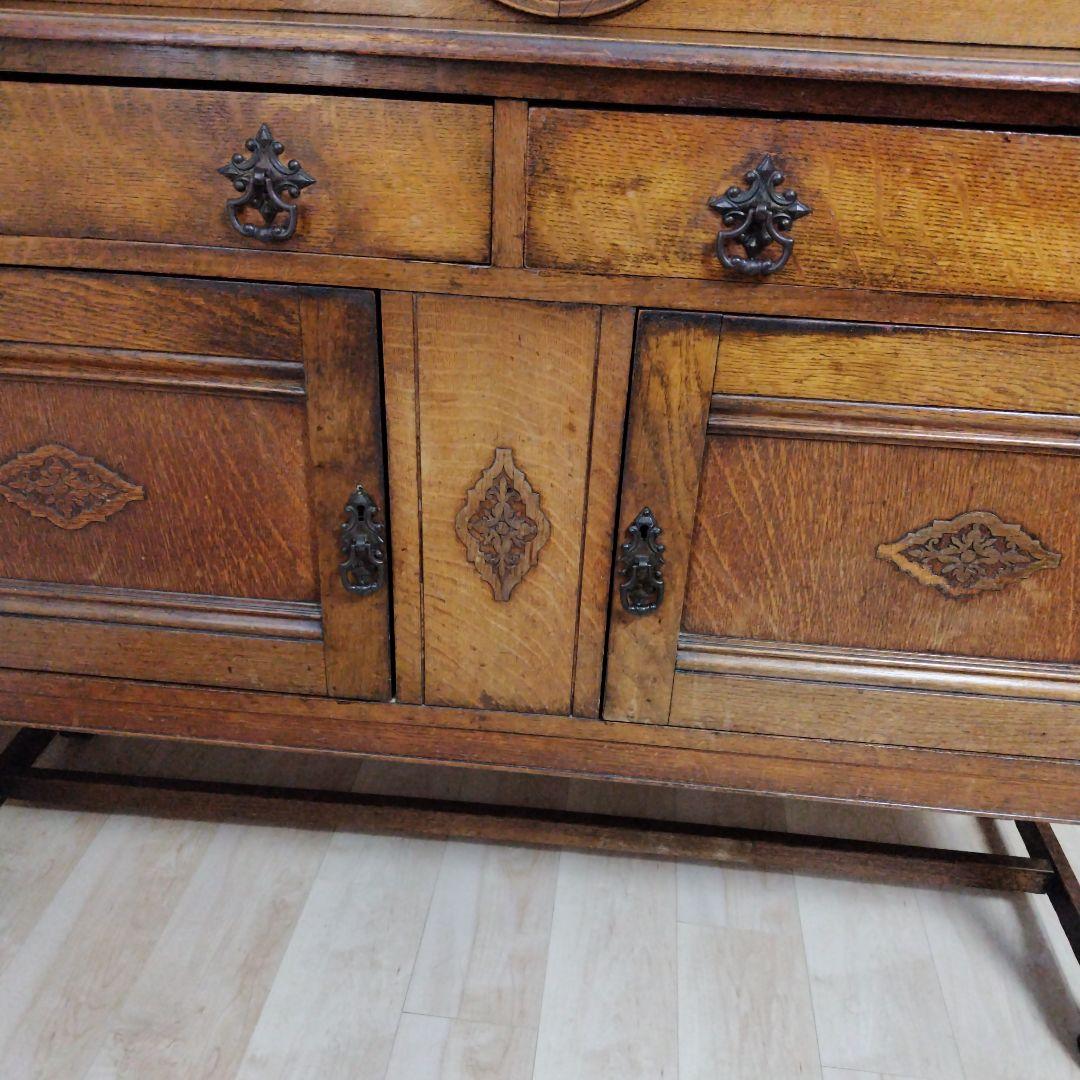 英国アンティーク家具　ミラーバッグサイドボード　オーク材　店舗什器