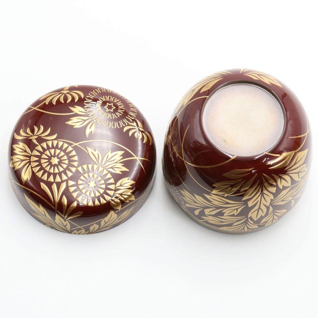 呉藤童甫作 菊蒔絵溜大棗 内銀溜塗 金蒔絵 茶道具 共箱　M335　NT1