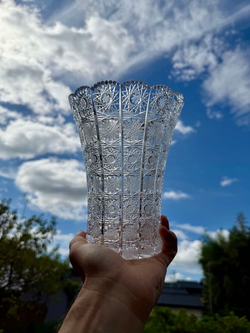 チェコ　ボヘミア　クリスタル　美しいガラス　CRYSTAL エッチング花瓶