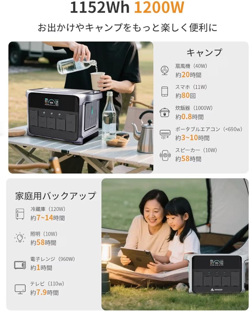 【新品未使用】1152Wh ポータブル電源 防災•車中泊•停電対策 ARKEEP
