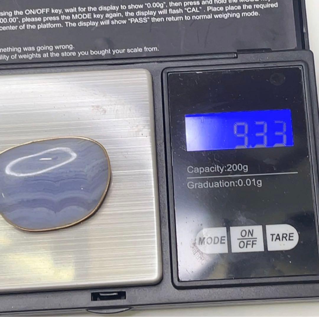 美品 天然石 ブルーレースアゲート 瑪瑙 K18枠 18金 ブローチ