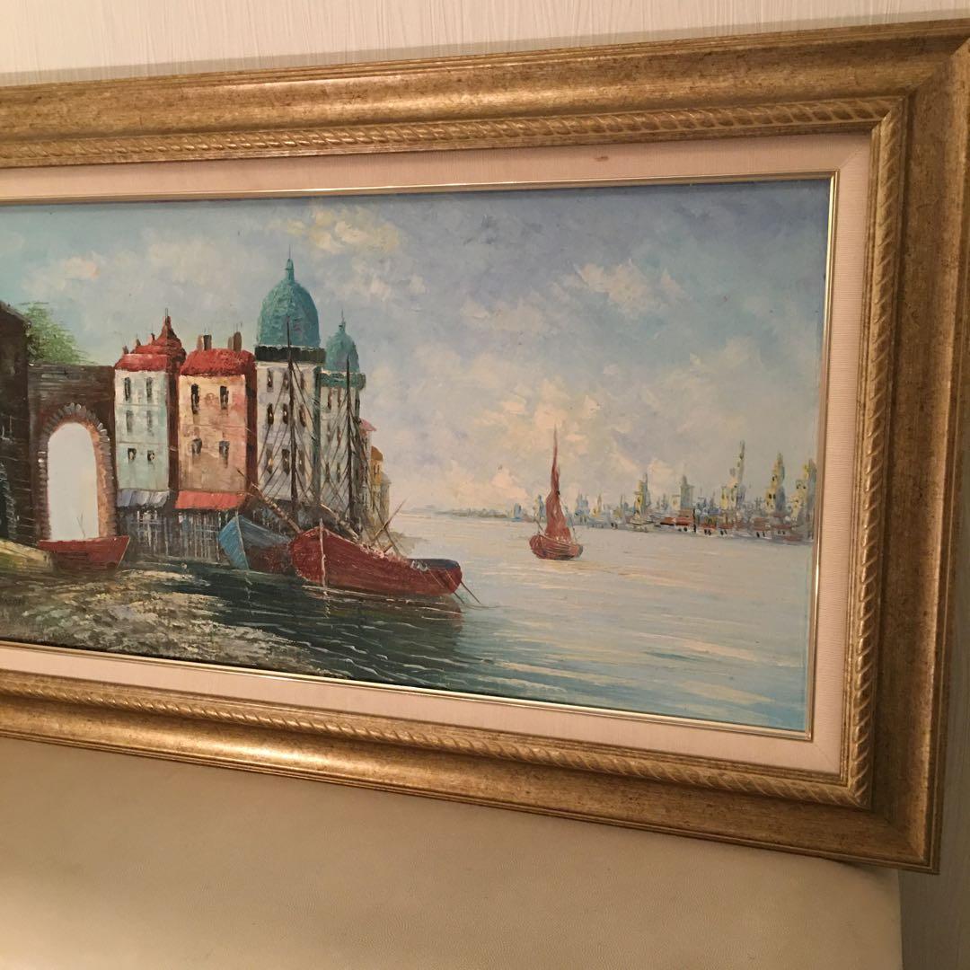 ヨーロッパ絵画油絵手書き横長ワイド