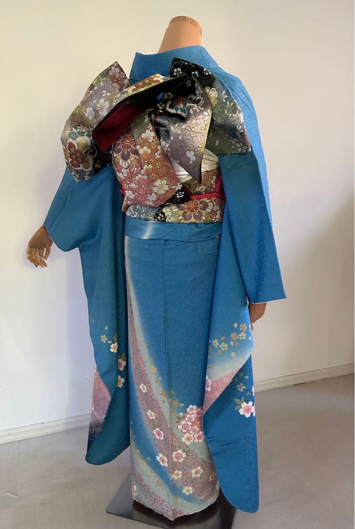 美品　成人式　振袖　正絹縮緬着物　7点セット　身丈165cm