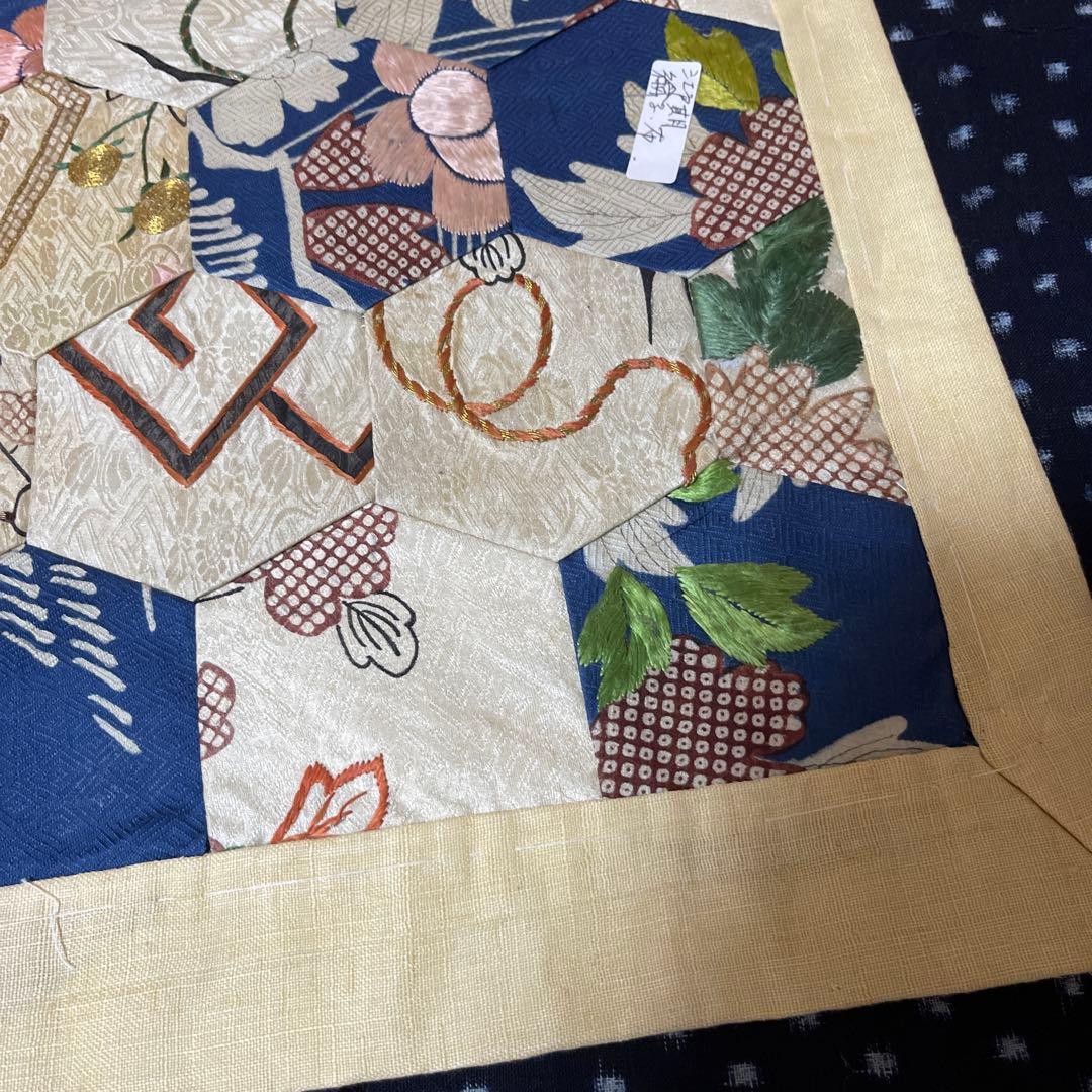 古布　江戸期　刺繍綸子布　敷物　掛け物　11