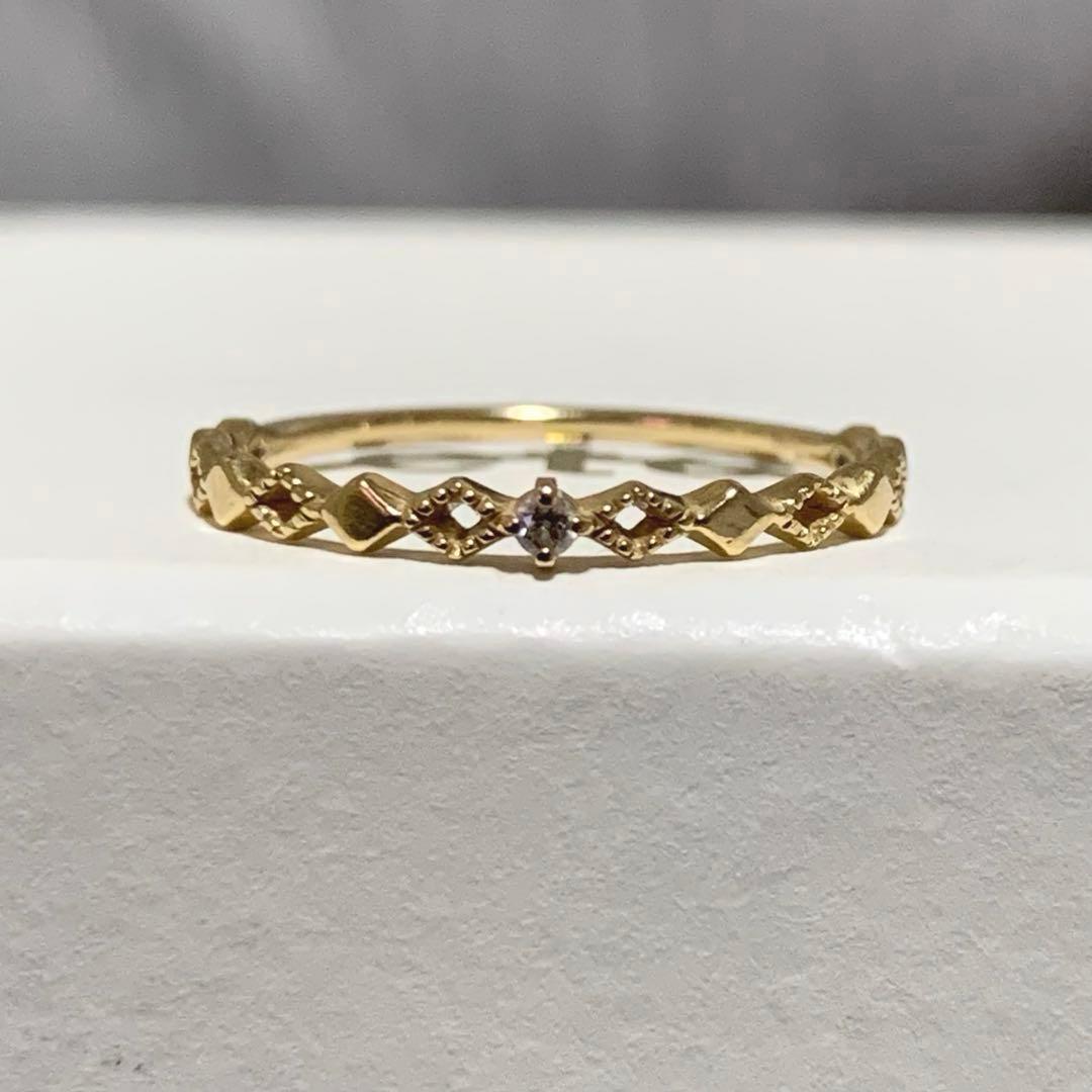 【人気】jouete k10 YGレイヤード ダイヤモンド リング 9号 透かし