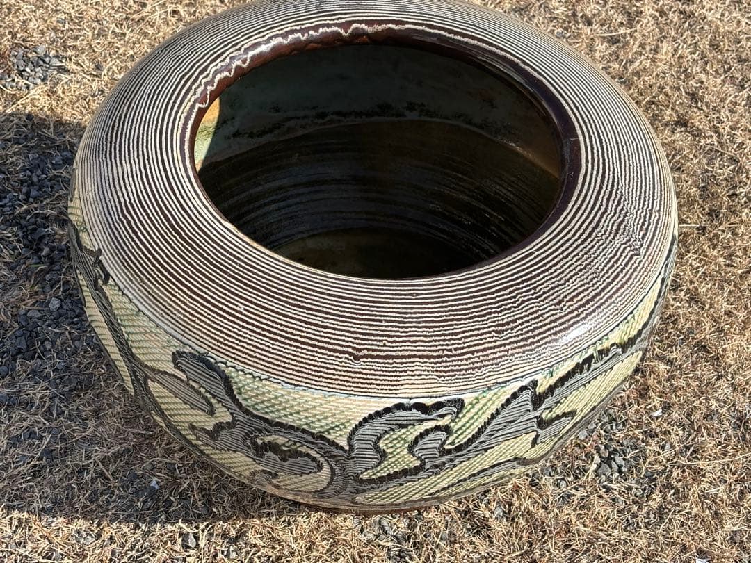 大型火鉢　装飾的な模様の 陶器　昭和初期　昭和レトロ