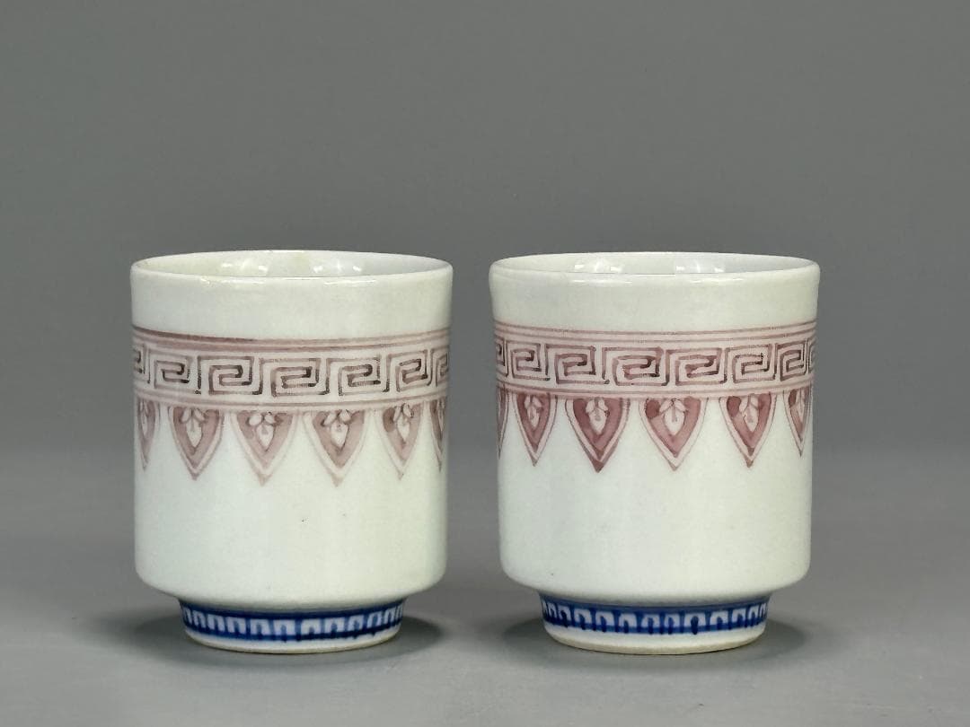 日本茶道具　煎茶碗　和気亀亭　紅釉文杯　一対