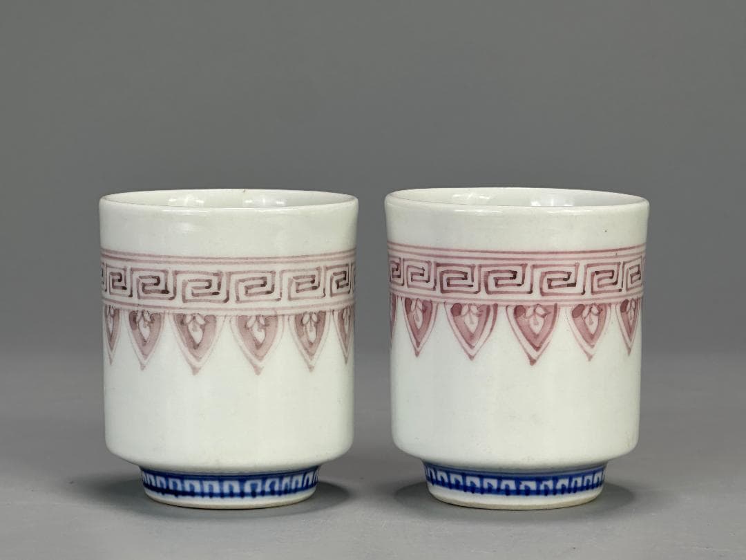 日本茶道具　煎茶碗　和気亀亭　紅釉文杯　一対