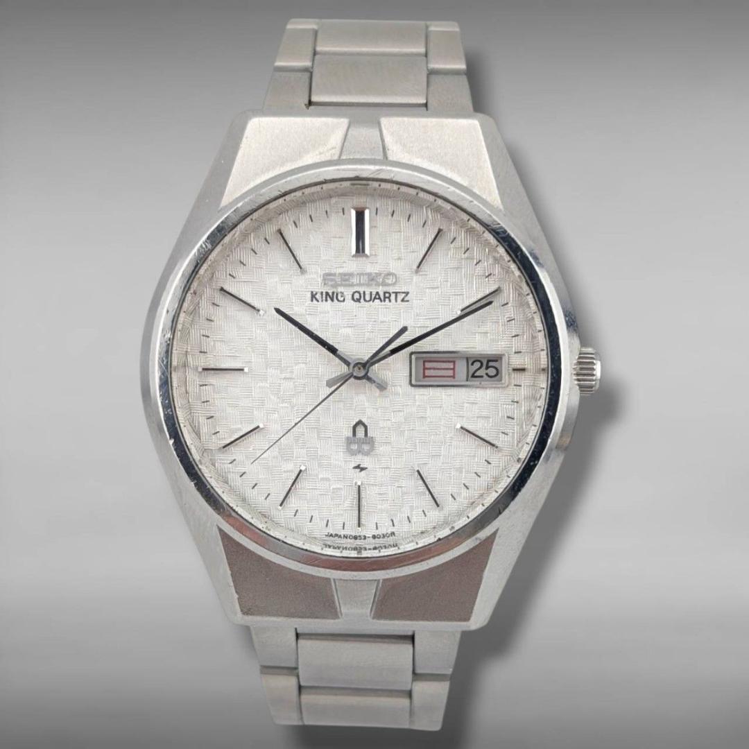 【新品電池・稼働】セイコー キングクオーツ ギョーシェ 網目文字盤 デイデイト
