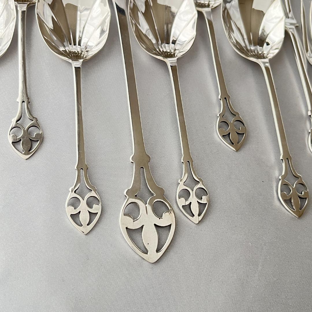 【英国】 透かしのアイスクリームセット スプーン / フォーク サーバー ケース