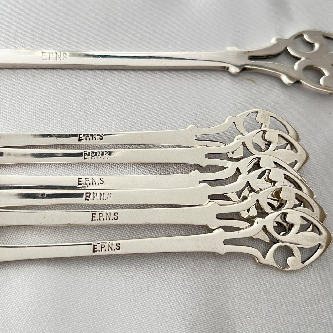 【英国】 透かしのアイスクリームセット スプーン / フォーク サーバー ケース