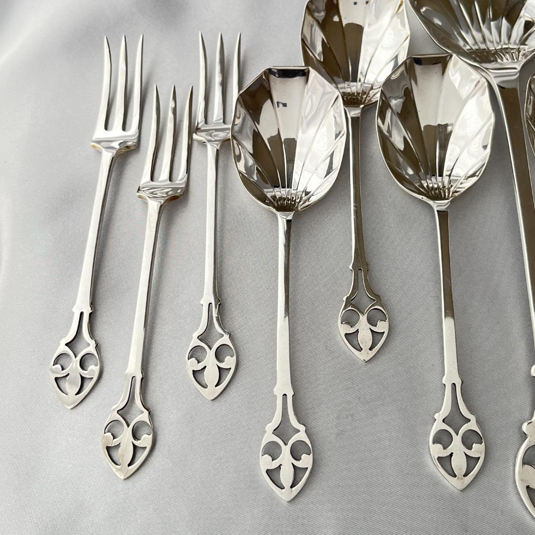 【英国】 透かしのアイスクリームセット スプーン / フォーク サーバー ケース