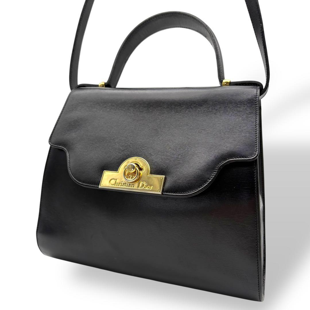 クリスチャンディオール ハンドバッグ ショルダーバッグ レザー ヴィンテージ 黒
