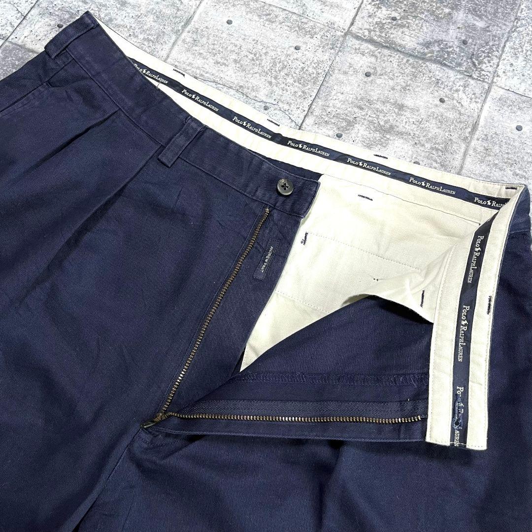 90-00s POLO ラルフローレン ポロチノ タック入り 36 ネイビー