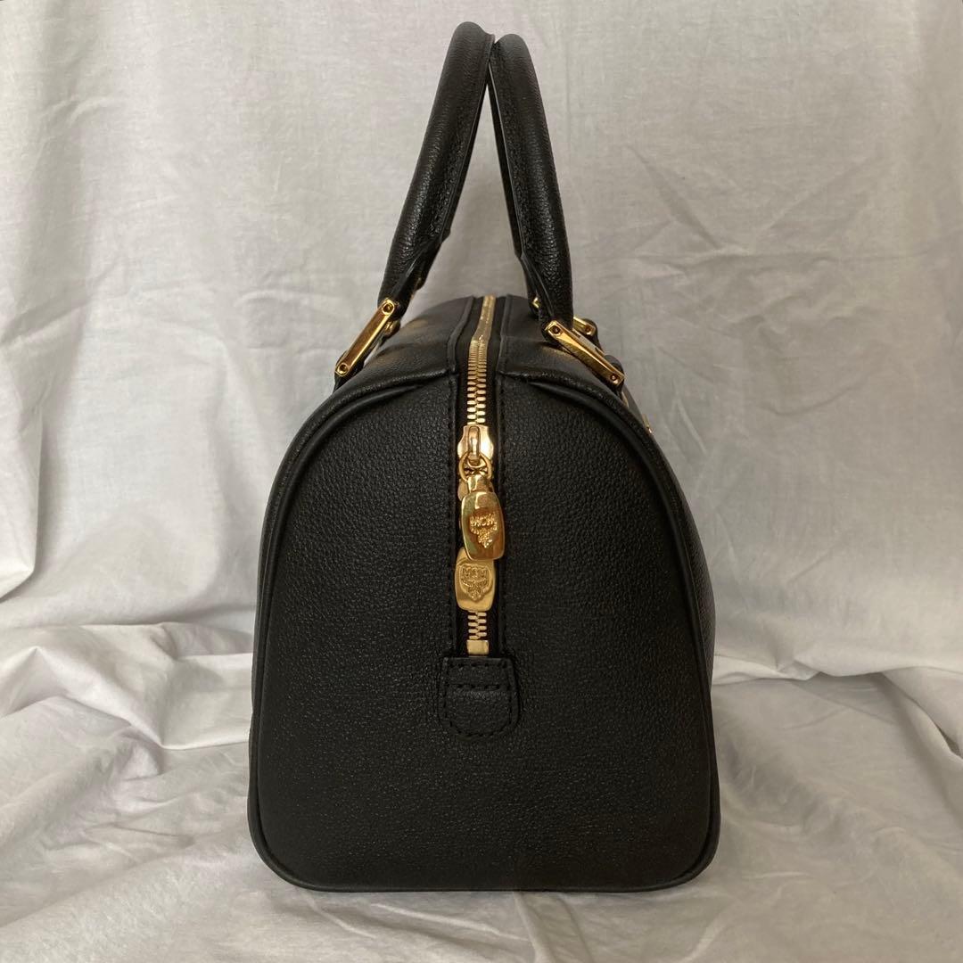 未使用品　MCM　ハンドバッグ　オールレザー　ロゴプレート　ボストン　保存袋付