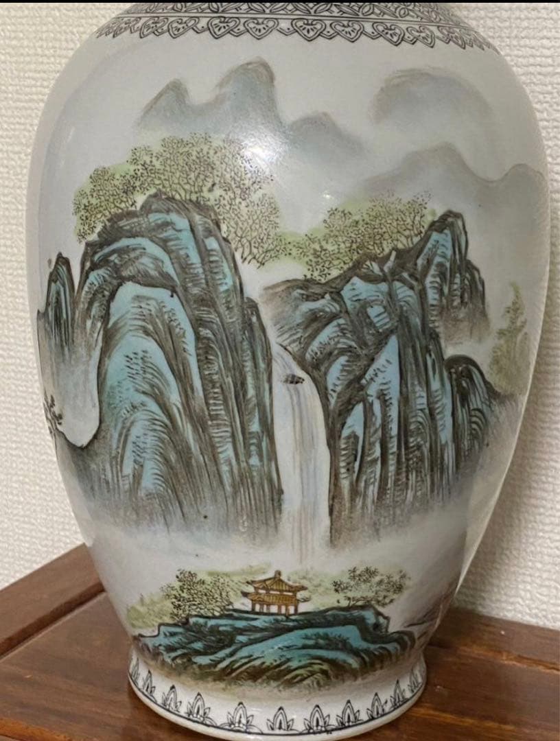 中国美術 景徳鎮 山水楼閣 粉彩花瓶 骨董品 唐物