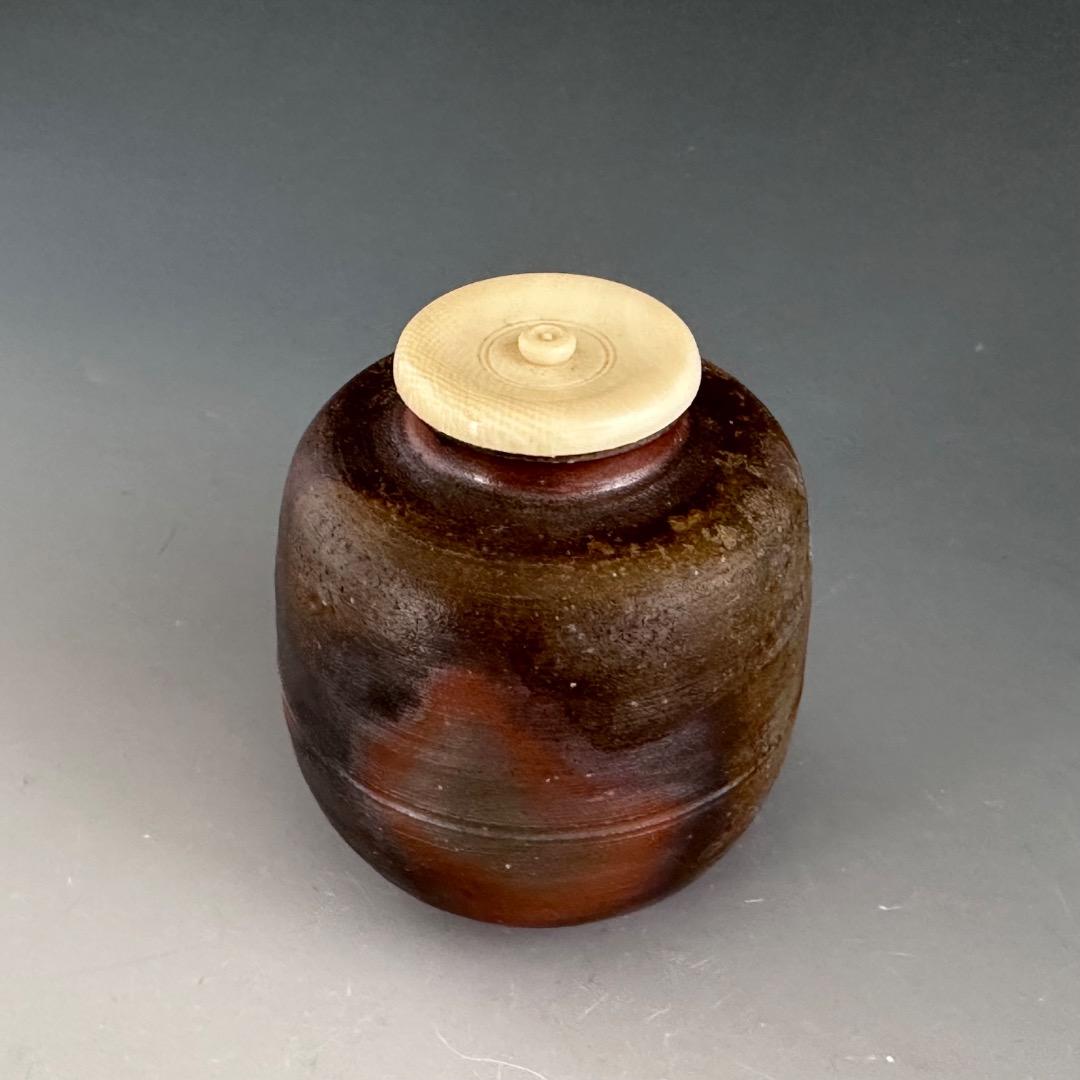 茶道具　備前焼　茶入　小西陶古　共箱　仕服付　濃茶器　茶会　茶事　陶芸