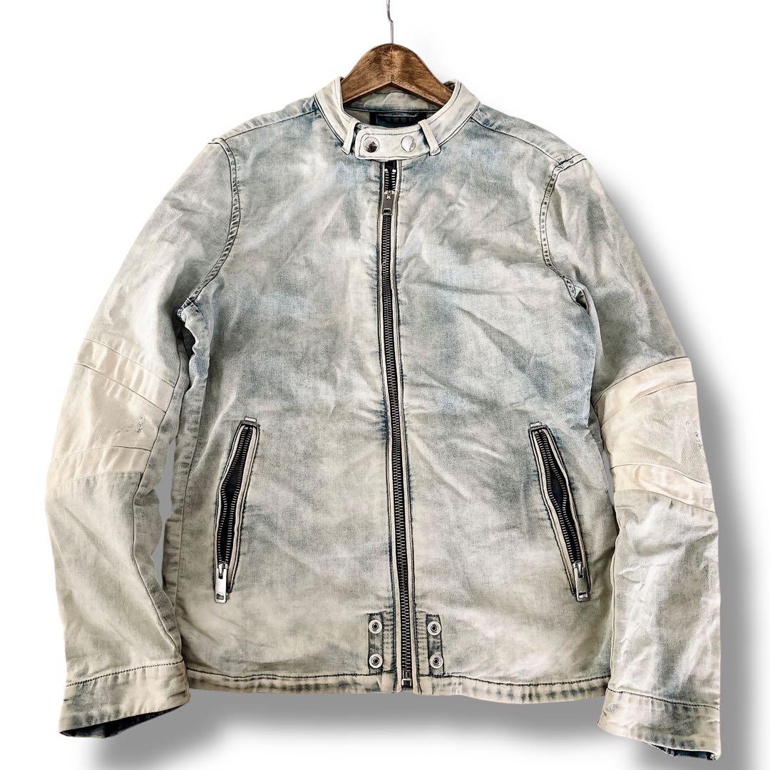 DIESEL デニムジャケット シングル ライダース ストレッチ ダメージ加工