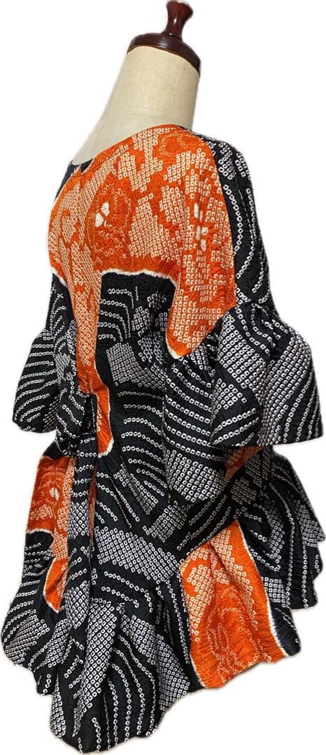 総絞り　着物振り袖リメイク正絹　チュニック　パンツ　ワンピース未使用　3点セット