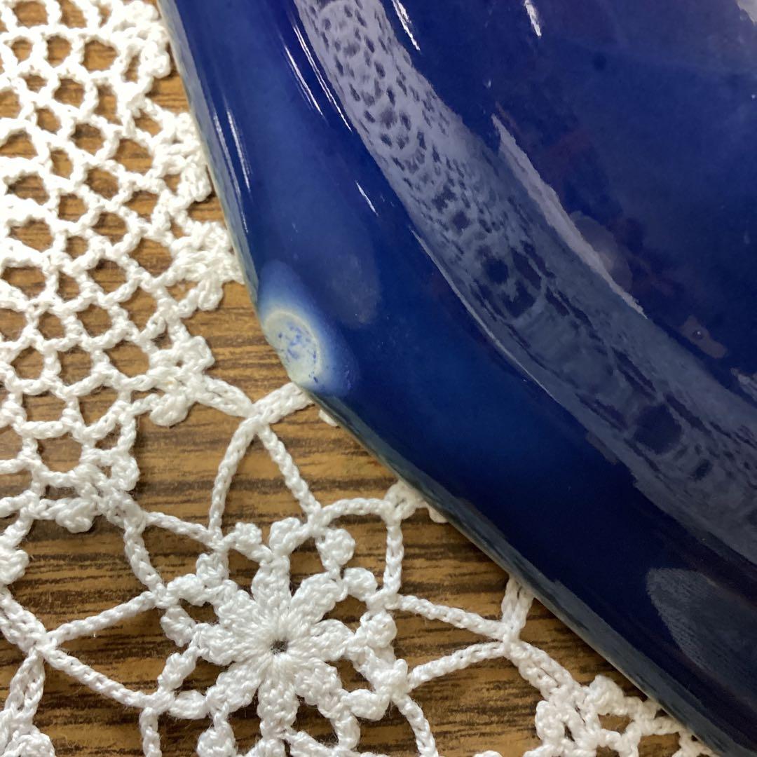 k19 菓子器　菓子鉢　2入　　青い陶器皿 金色の花模様　年代物