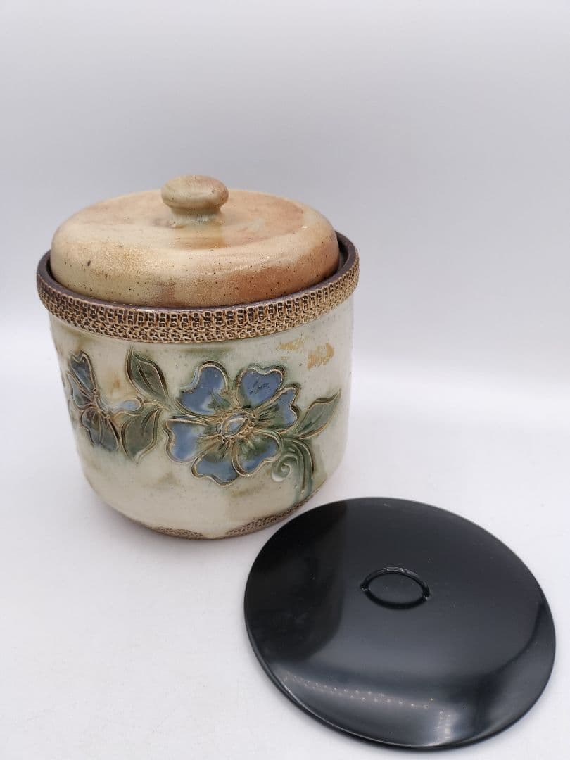 c097 水指 西ドイツ ファットラバ陶器 Birog 替蓋付 茶道具 古物