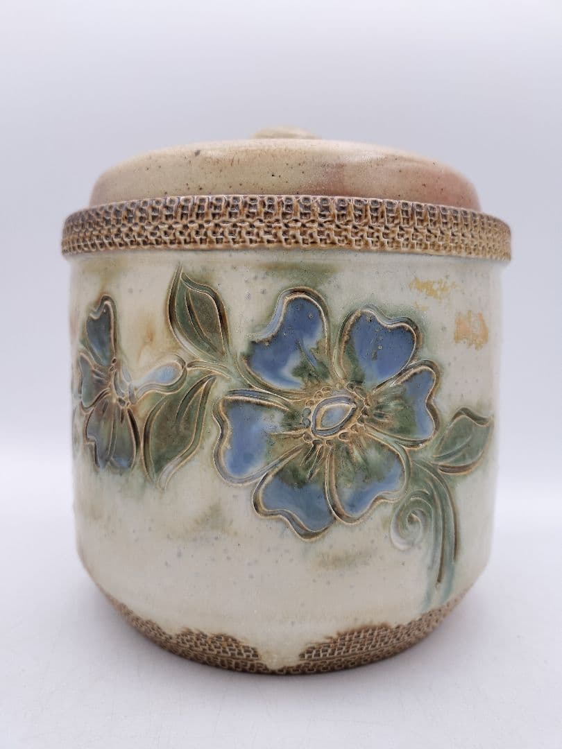 c097 水指 西ドイツ ファットラバ陶器 Birog 替蓋付 茶道具 古物