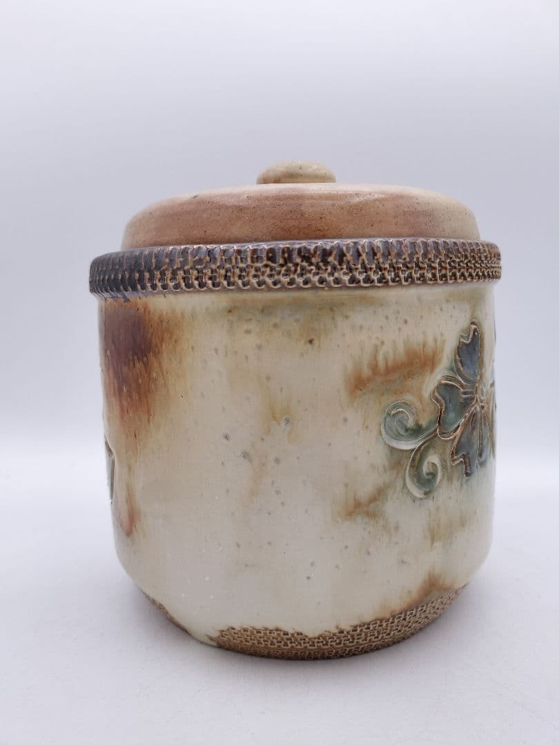 c097 水指 西ドイツ ファットラバ陶器 Birog 替蓋付 茶道具 古物