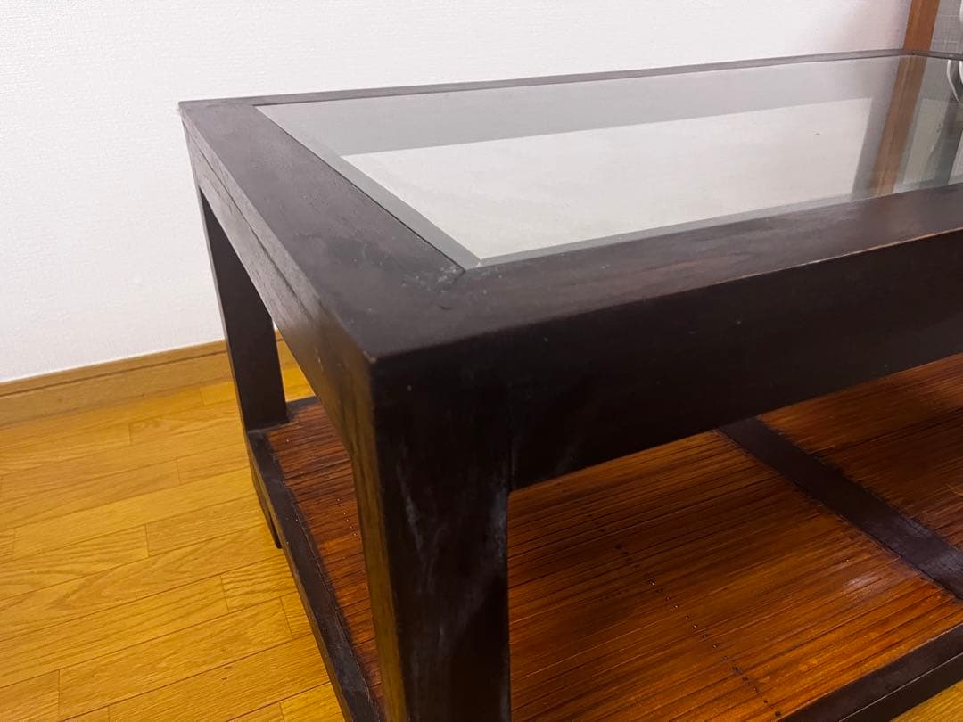 【引き取り限定】アジアンスタイル 木製ガラステーブル