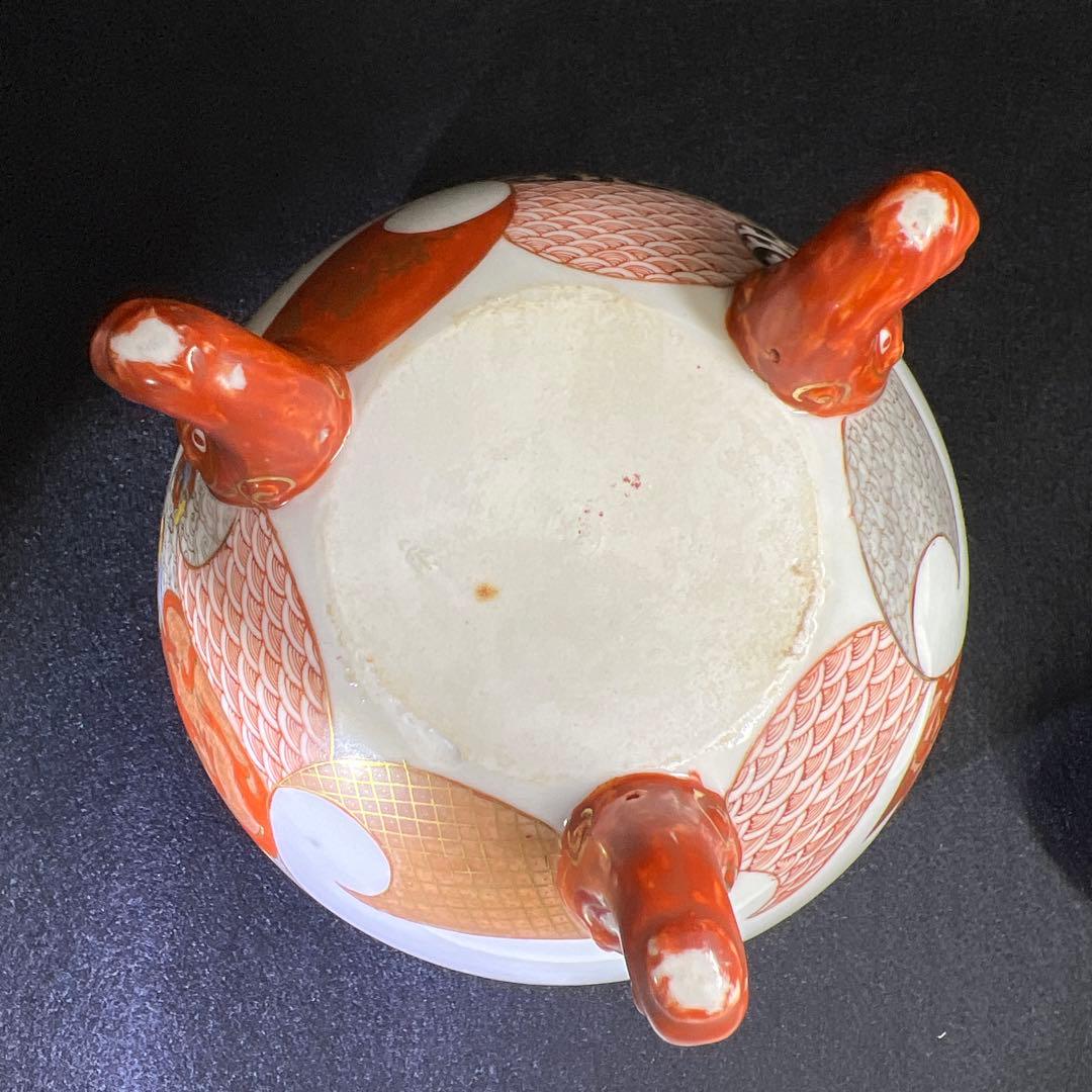 明治時代　九谷焼　金蘭手獅子香炉　木箱付　高約20㎝東Y7-1224☆2Fタサニ