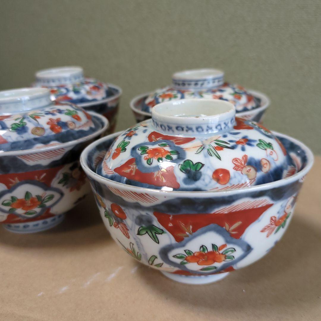 苺大福　骨董 伊万里 古伊万里 蓋茶碗 色絵 煮物碗 飯碗 6つ〜