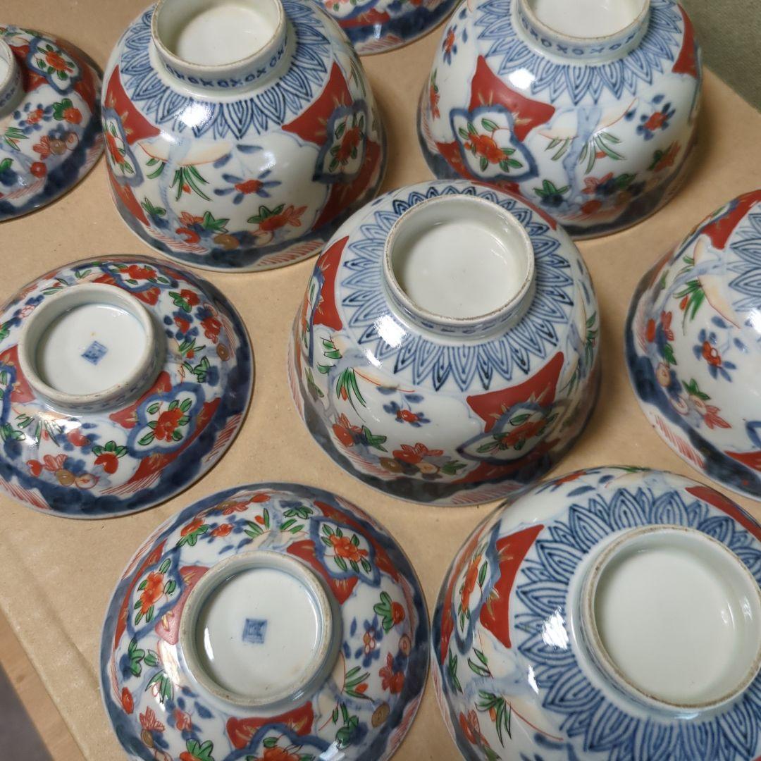 苺大福　骨董 伊万里 古伊万里 蓋茶碗 色絵 煮物碗 飯碗 6つ〜