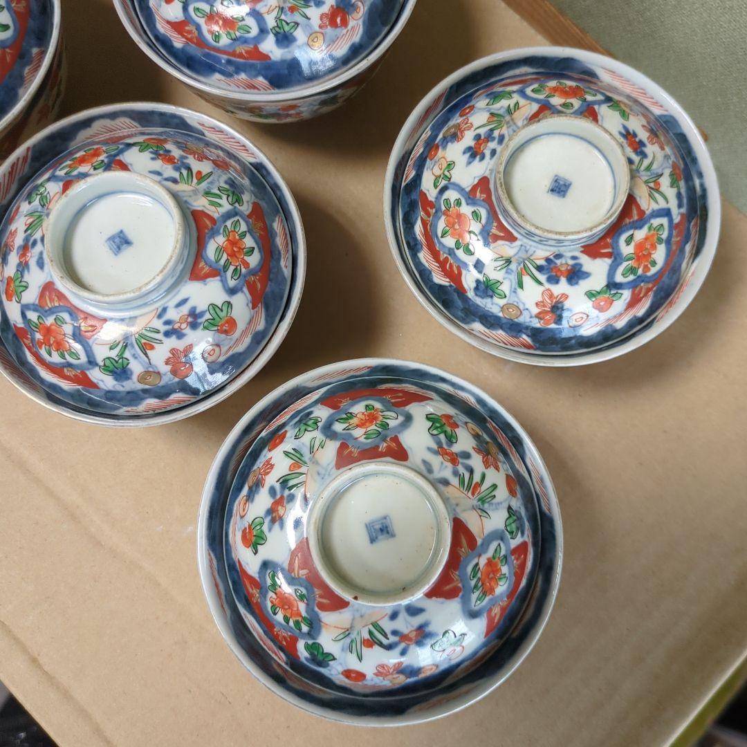 苺大福　骨董 伊万里 古伊万里 蓋茶碗 色絵 煮物碗 飯碗 6つ〜