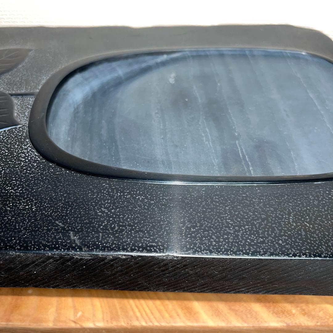 ⭕️雄勝硯　希少　超大型天然硯　伝統工芸士　杉山唐龍斎　椿花葉彫刻　35cm超